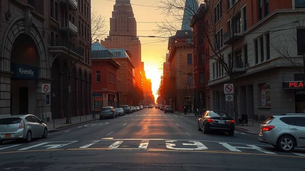 An empty street at dusk, symbolizing the quiet tension of the migrant crisis.