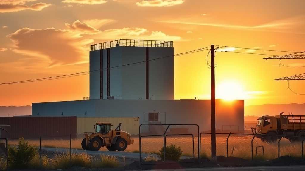 Un centro de detención recién inaugurado con una puesta de sol como telón de fondo, que encarna la tensión de los cambios en la política de inmigración.