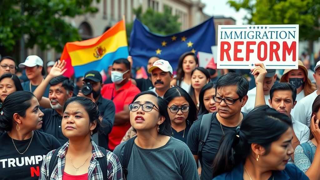 A diverse crowd at an immigration reform rally, showing strong emotions and advocacy for policy change.